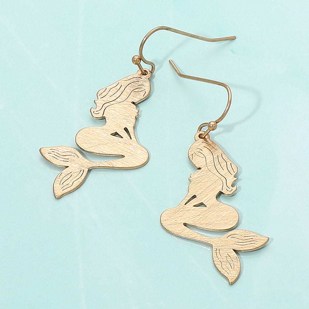 Brass Metal Mermaid Dangle Earrings