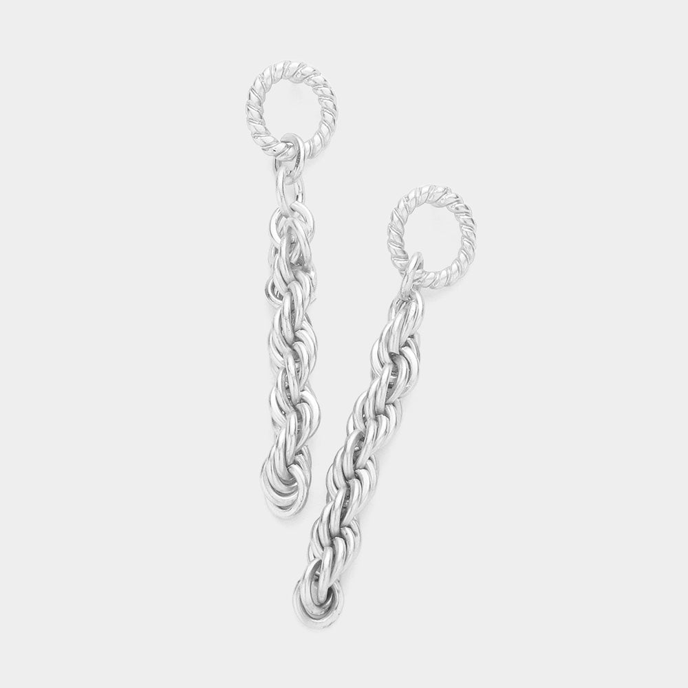 Open Metal Oval Link Linear Dangle Earrings