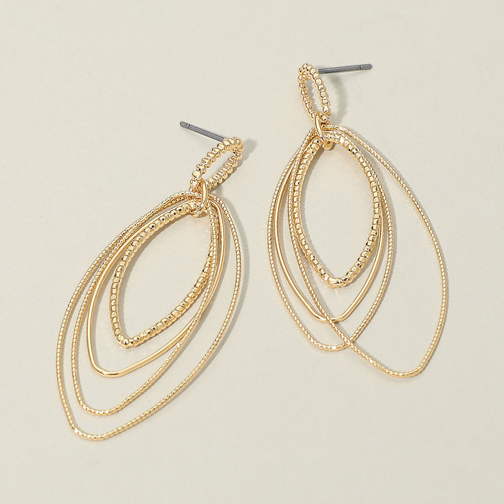 Textured Metal Open Layered Oval Drop Earrings
