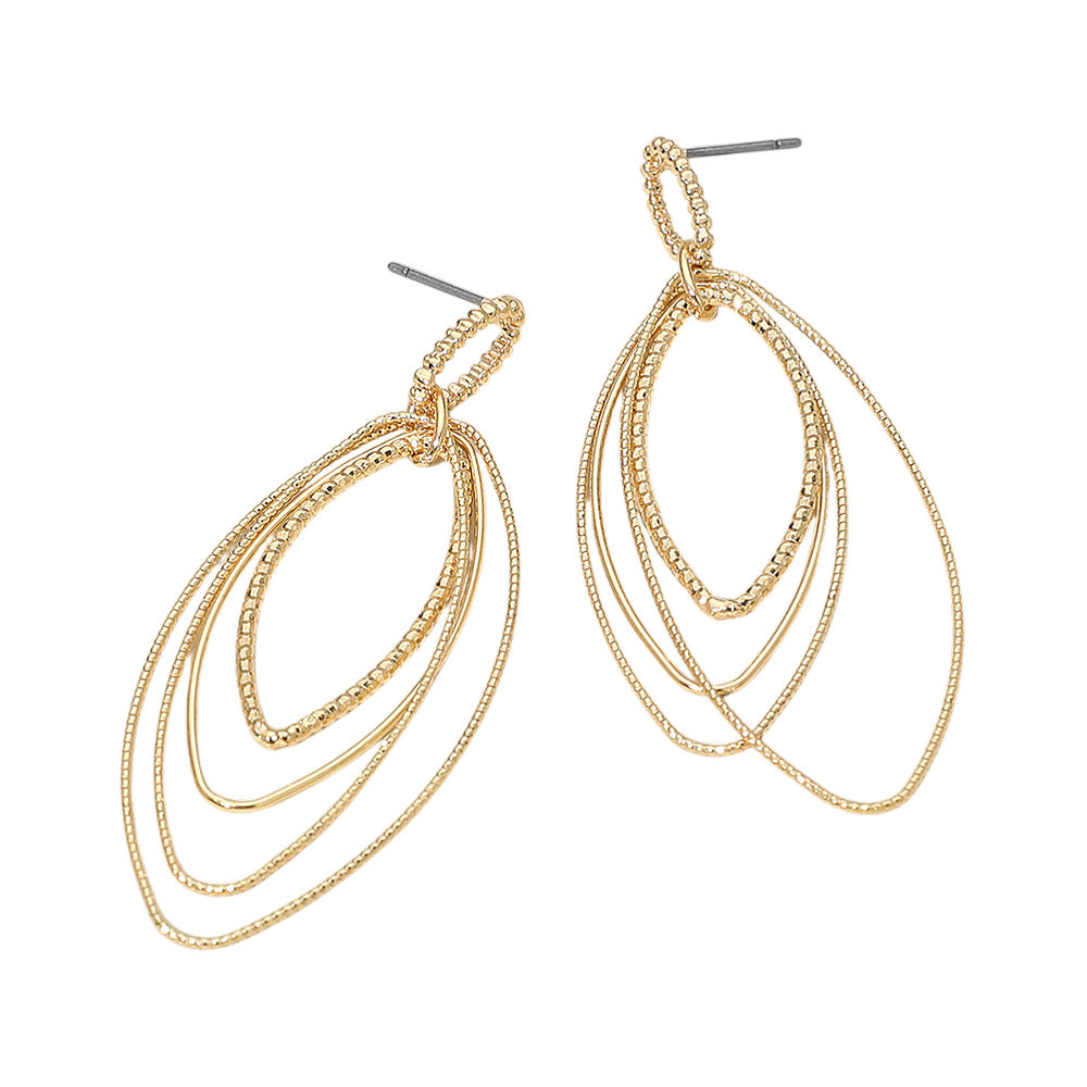 Textured Metal Open Layered Oval Drop Earrings
