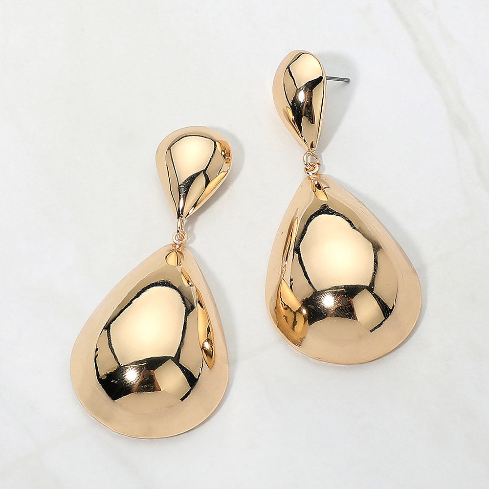 Bold Polished Metal Teardrop Earrings