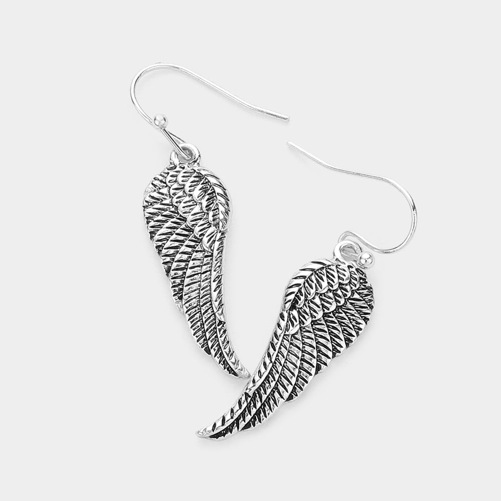 Antique Metal Angel Wing Dangle Earrings