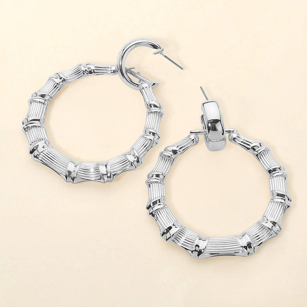 Metal Bamboo Hoop Drop Earrings