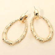 Bold Textured Metal Teardrop Bamboo Hoop Drop Earrings