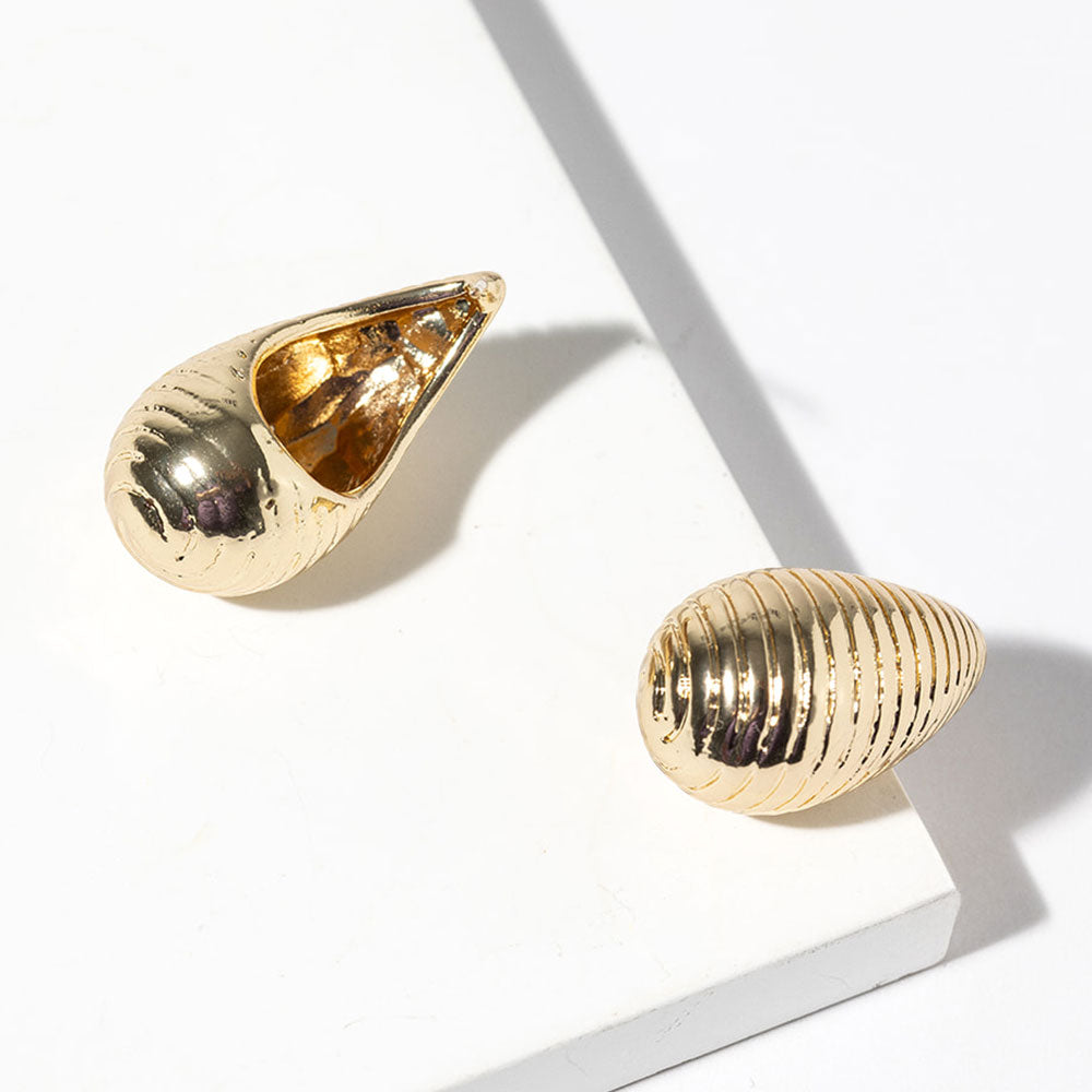 Gold Dipped Ribbed Teardrop Earrings