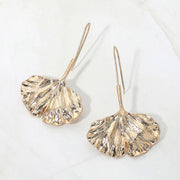 Textured Metal Gingko Leaf Drop Earrings