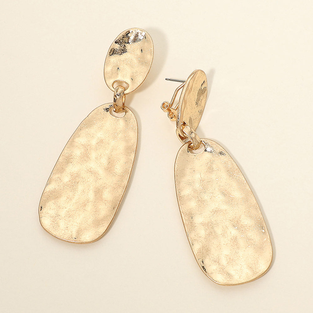 Hammered Worn Metal Plate Drop Statement Earrings