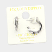 14K White Gold Dipped Textured Metal Half Hoop Earrings
