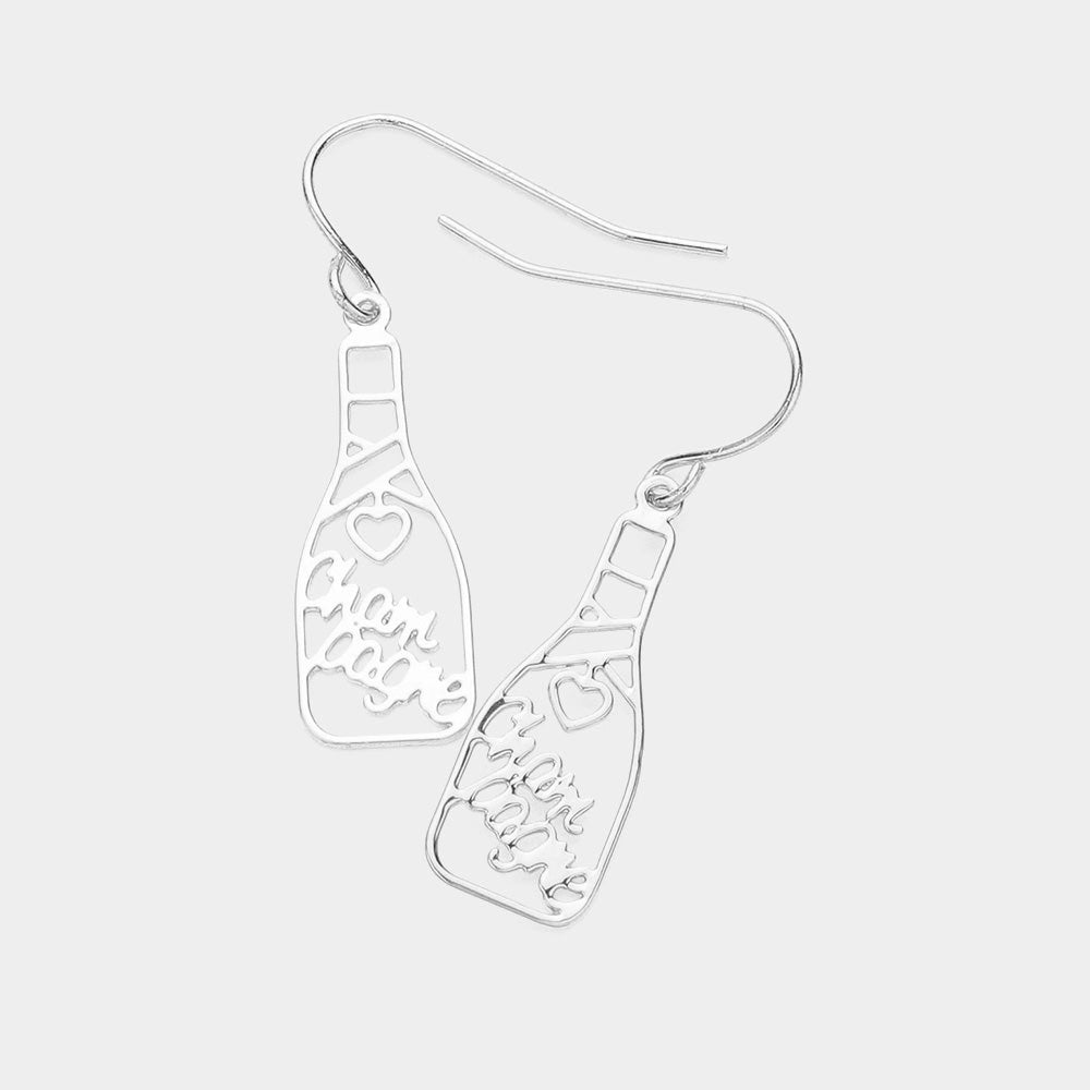 Brass Metal Champagne Message Bottle Dangle Earrings