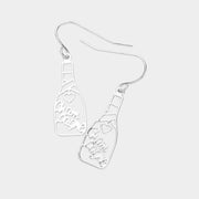 Brass Metal Champagne Message Bottle Dangle Earrings