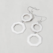 Metal Double Octagon Link Drop Dangle Earrings