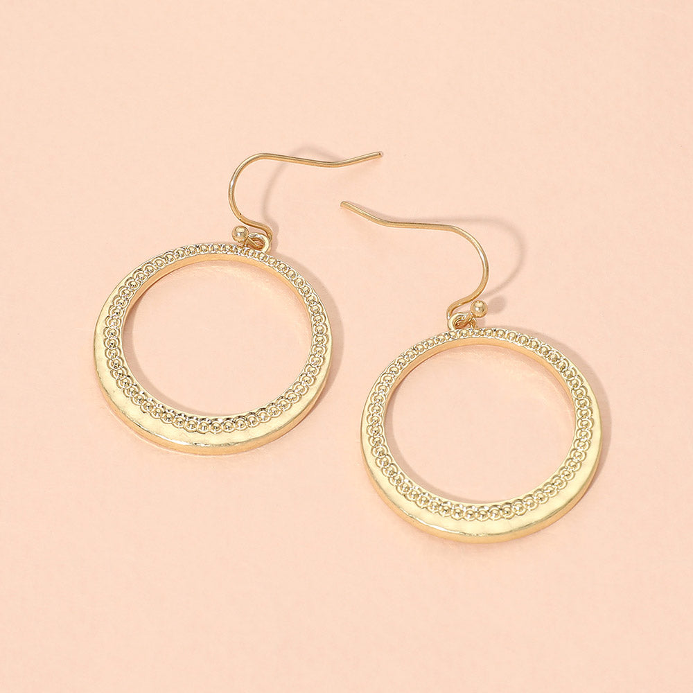 Textured Metal Hoop Drop Dangle Earrings
