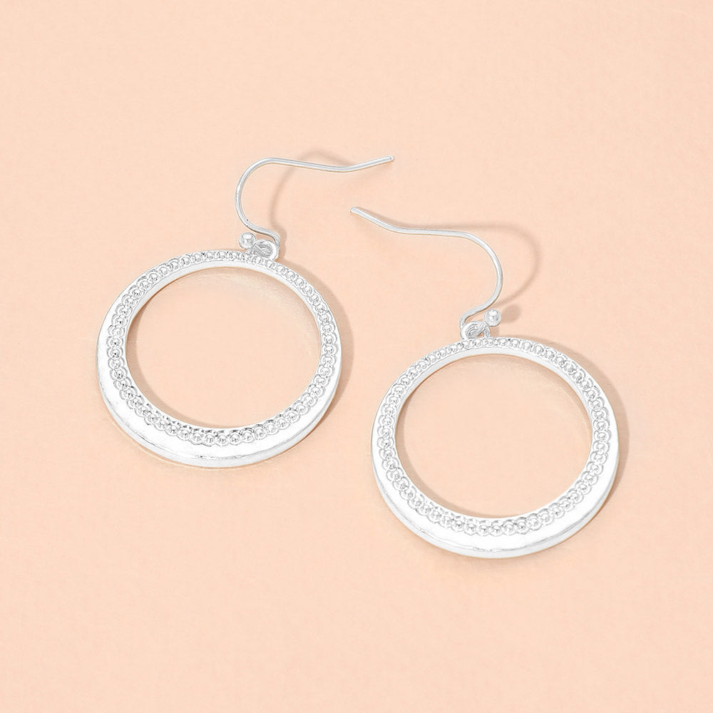 Textured Metal Hoop Drop Dangle Earrings