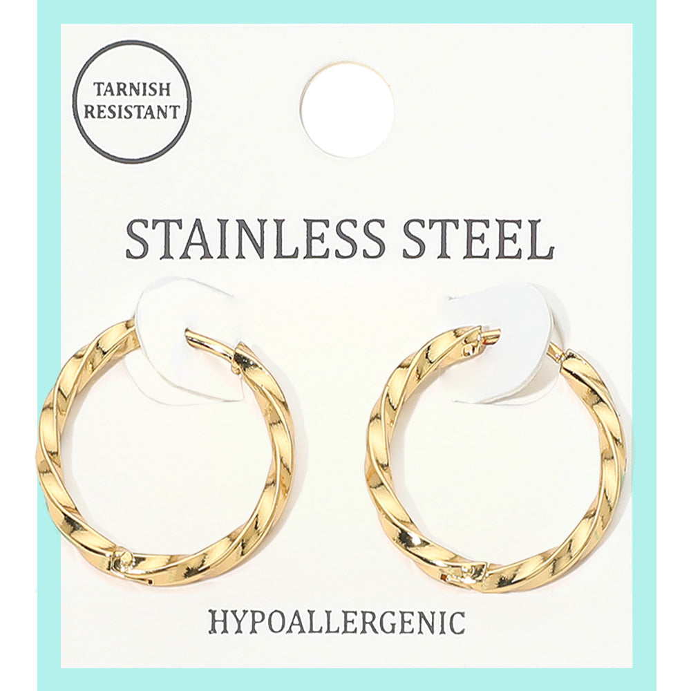 Stainless Steel Twisted Huggie Hoop Earrings