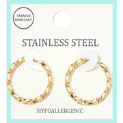 Stainless Steel Twisted Huggie Hoop Earrings
