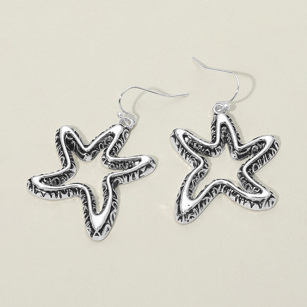 Antique Metal Open Starfish Drop Earrings
