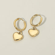 Stainless Steel Heart Charm Drop Mini Huggie Hoop Earrings