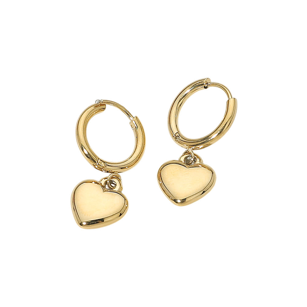 Stainless Steel Heart Charm Drop Mini Huggie Hoop Earrings