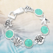 Women's Sea Glass Embossed Metal Life Magnetic Link Bracelet