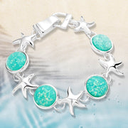 Sea Glass Starfish Metal Magnetic Link Bracelet