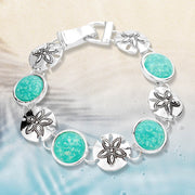 Sea Glass Embossed Metal Sand Dollar Magnetic Link Bracelet
