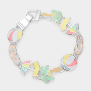 Enamel Vacation Theme Palm Tree Flipflop Beachball Link Magnetic Bracelet