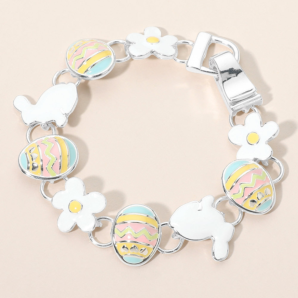 Enamel Easter Bunny Egg Flower Link Magnetic Bracelet