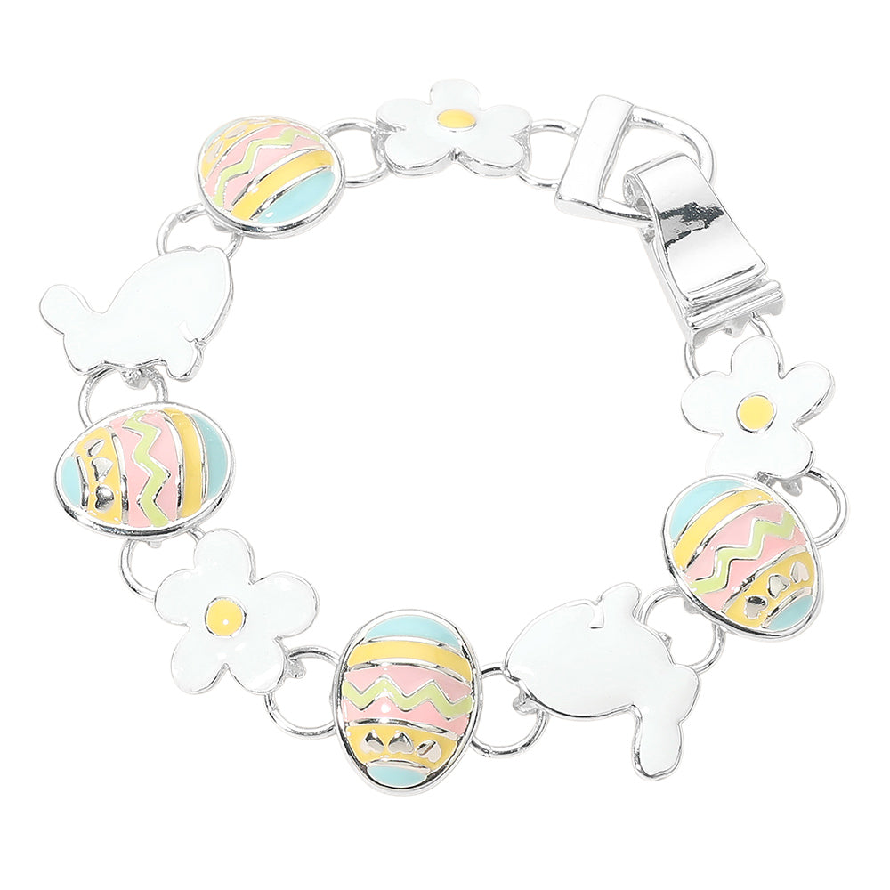 Enamel Easter Bunny Egg Flower Link Magnetic Bracelet