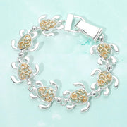 Two Tone Metal Sea Turtle Charm Link Magnetic Bracelet