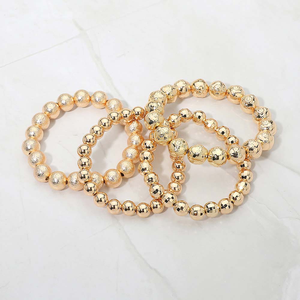 4PCS - Textured Metal Ball Beaded Stretch Multi Layered Bracelets