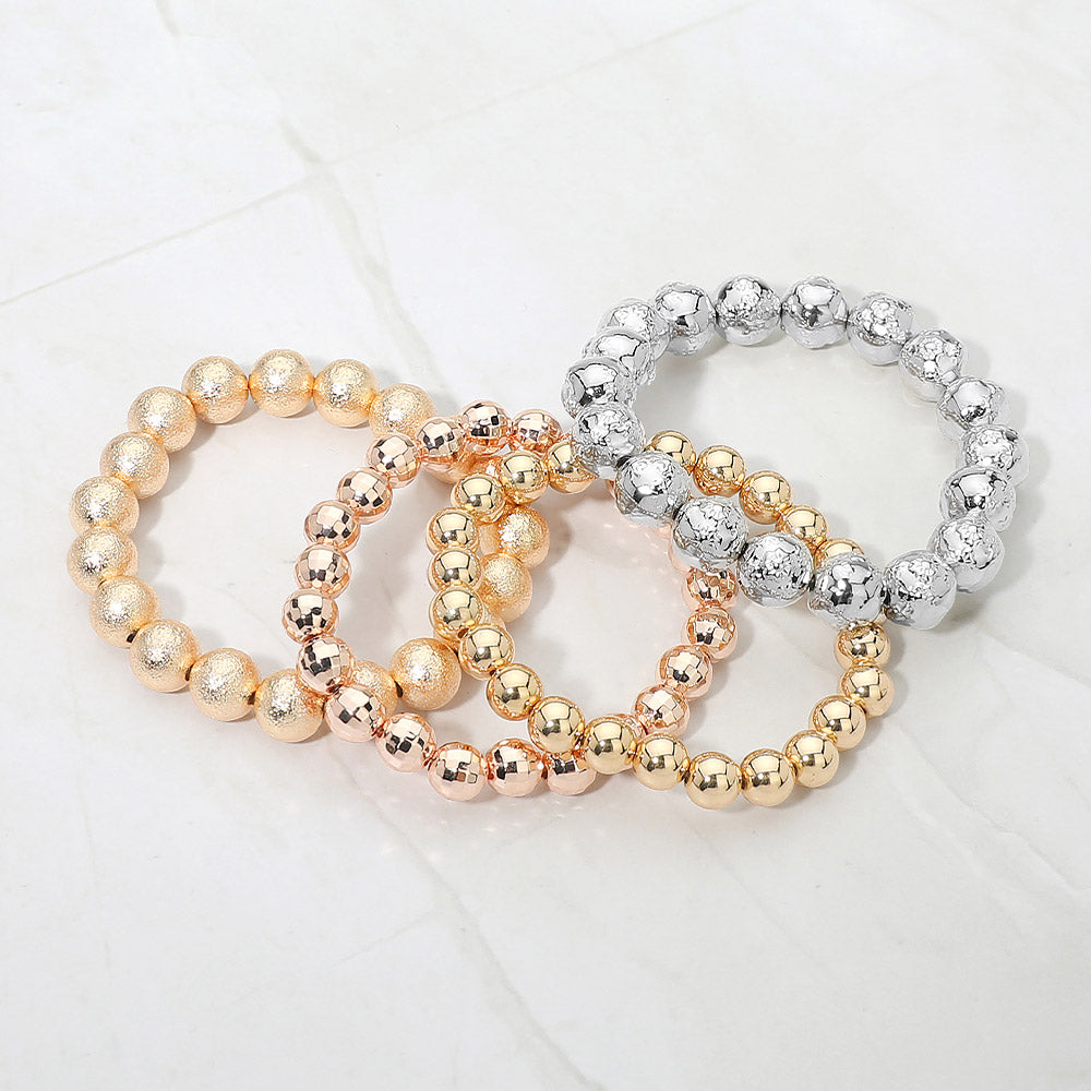 4PCS - Textured Metal Ball Beaded Stretch Multi Layered Bracelets