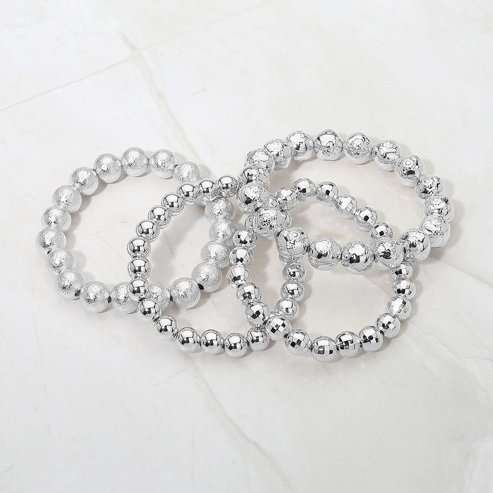 4PCS - Textured Metal Ball Beaded Stretch Multi Layered Bracelets