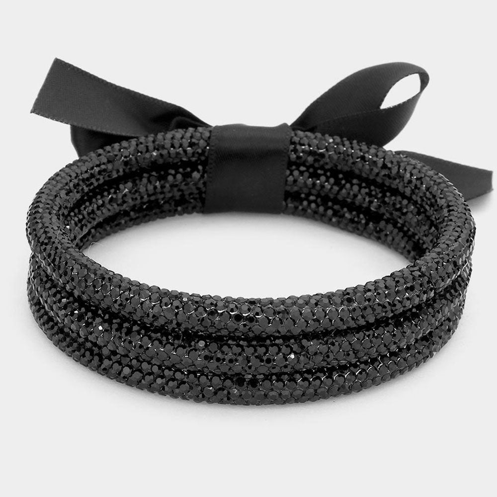 3PCS - Rhinestone Pave Bangle Layered Bracelets