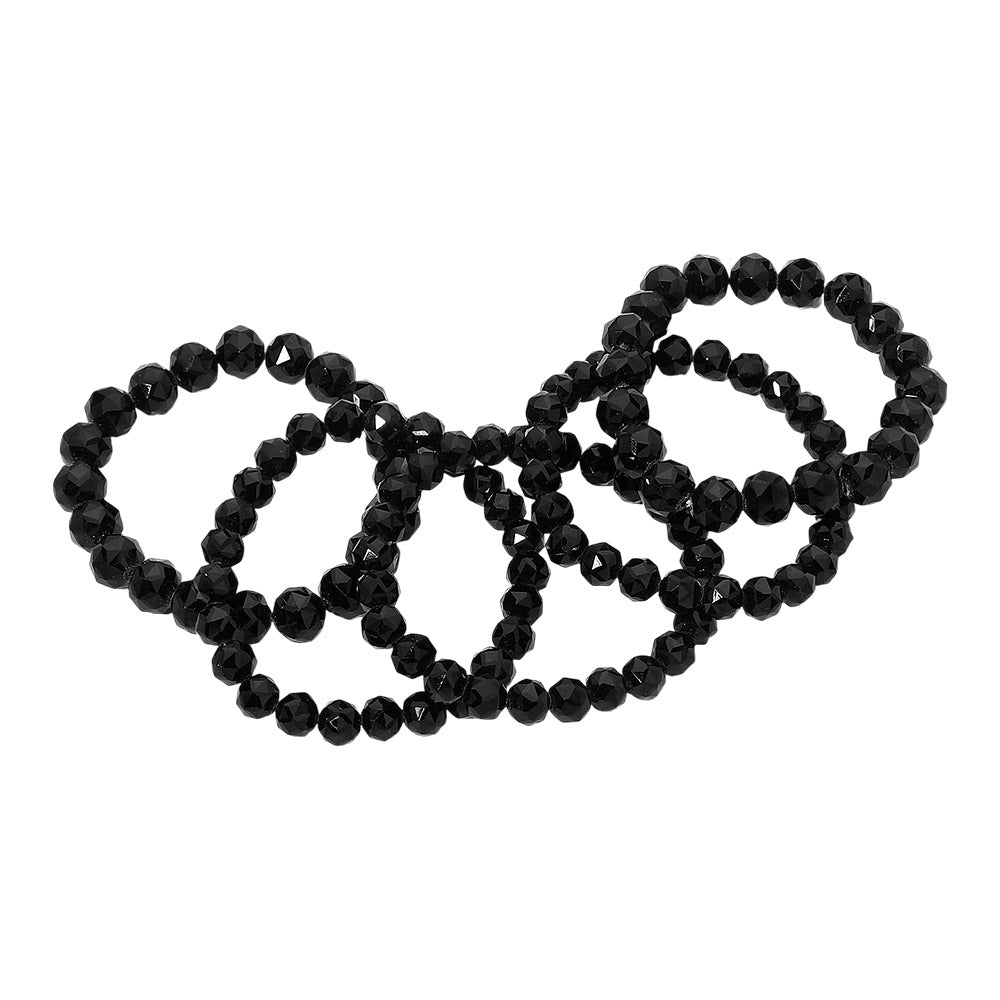 5PCS - Faceted Beaded Stretch Multi Layered Bracelets