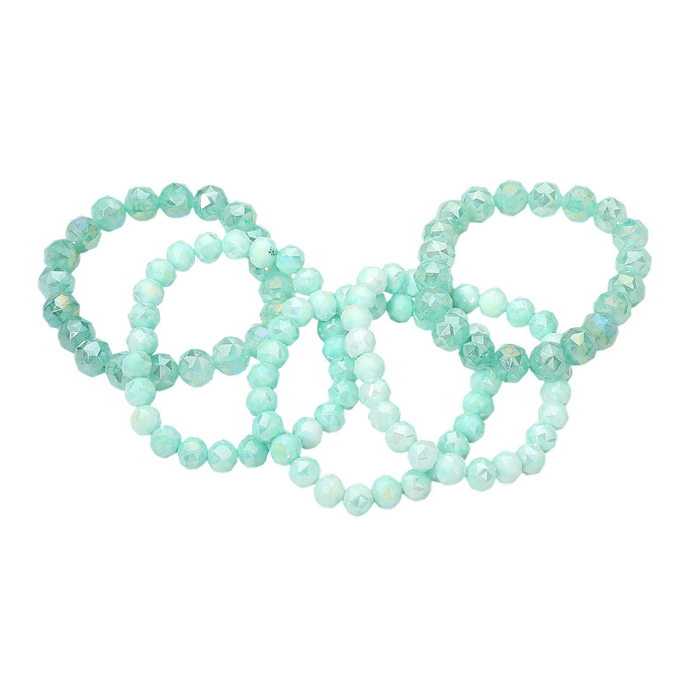 5PCS - Faceted Beaded Stretch Multi Layered Bracelets