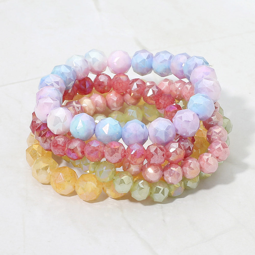 5PCS - Faceted Beaded Stretch Multi Layered Bracelets