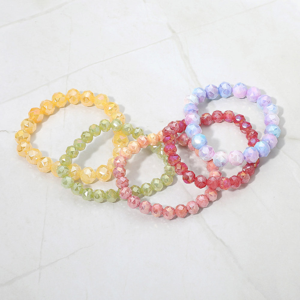 5PCS - Faceted Beaded Stretch Multi Layered Bracelets