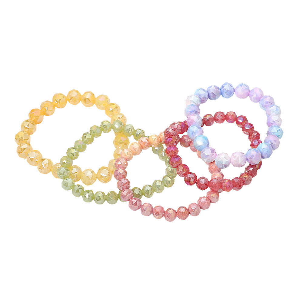 5PCS - Faceted Beaded Stretch Multi Layered Bracelets