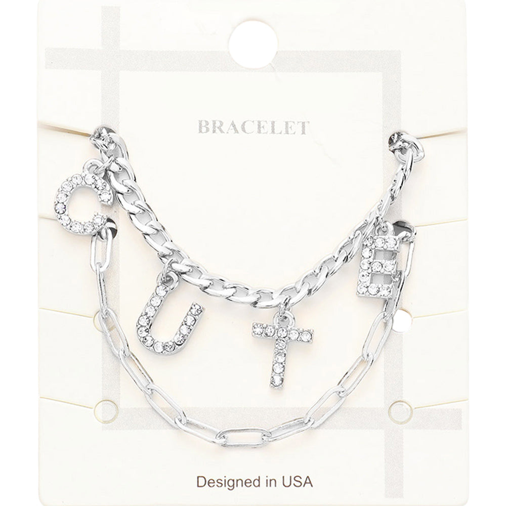 2PCS - CUTE Rhinestone Embellished Metal Chain Bracelets