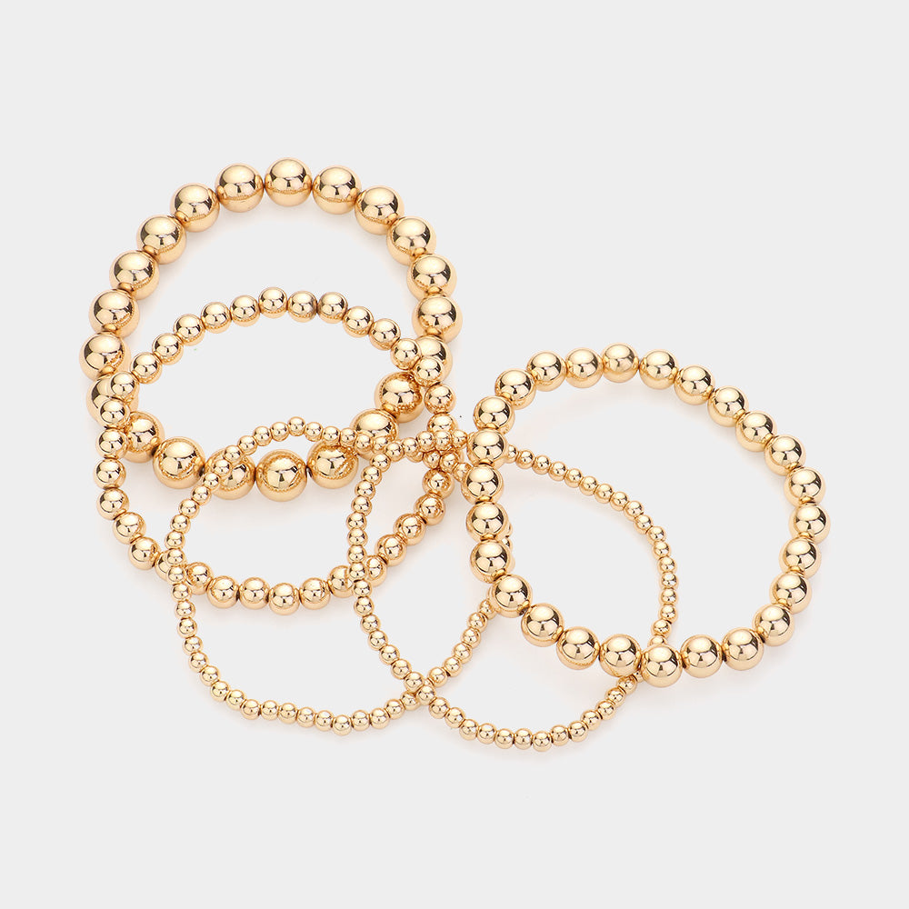 5PCS - Metal Ball Beaded Stretch Bracelets