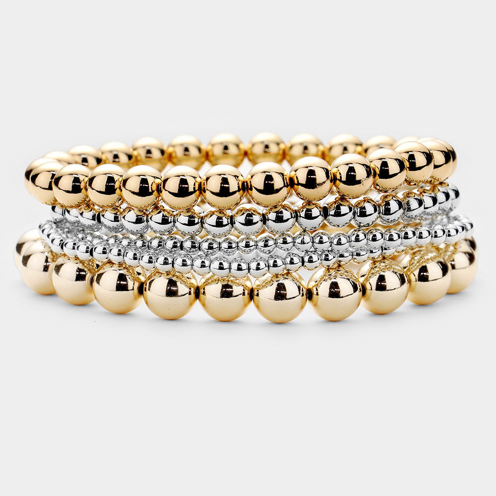 5PCS - Metal Ball Beaded Stretch Bracelets