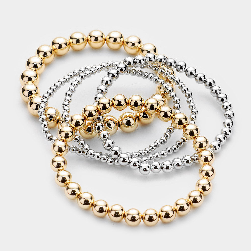 5PCS - Metal Ball Beaded Stretch Bracelets