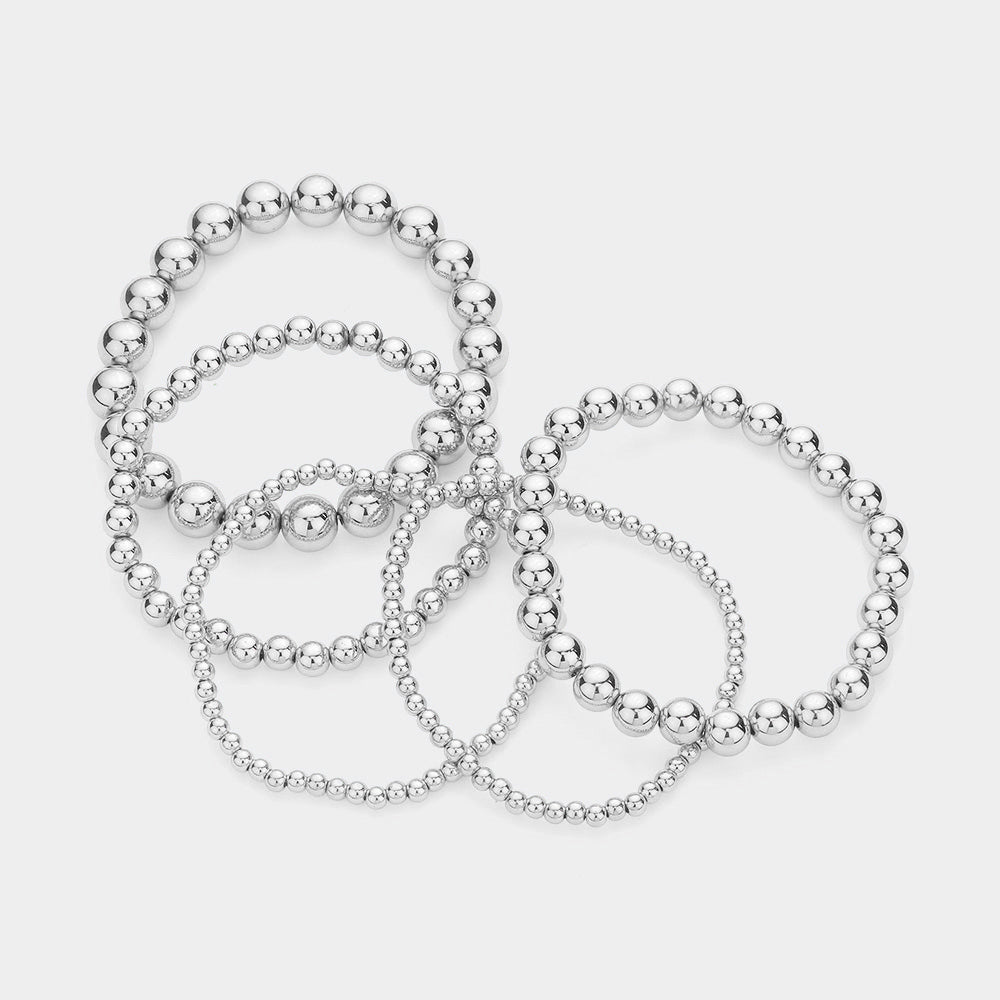 5PCS - Metal Ball Beaded Stretch Bracelets