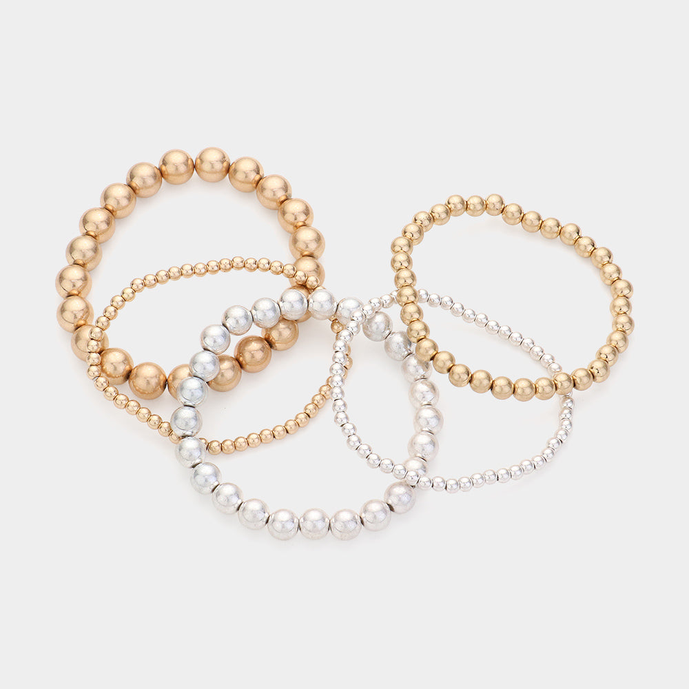 5PCS - Metal Ball Beaded Stretch Bracelets