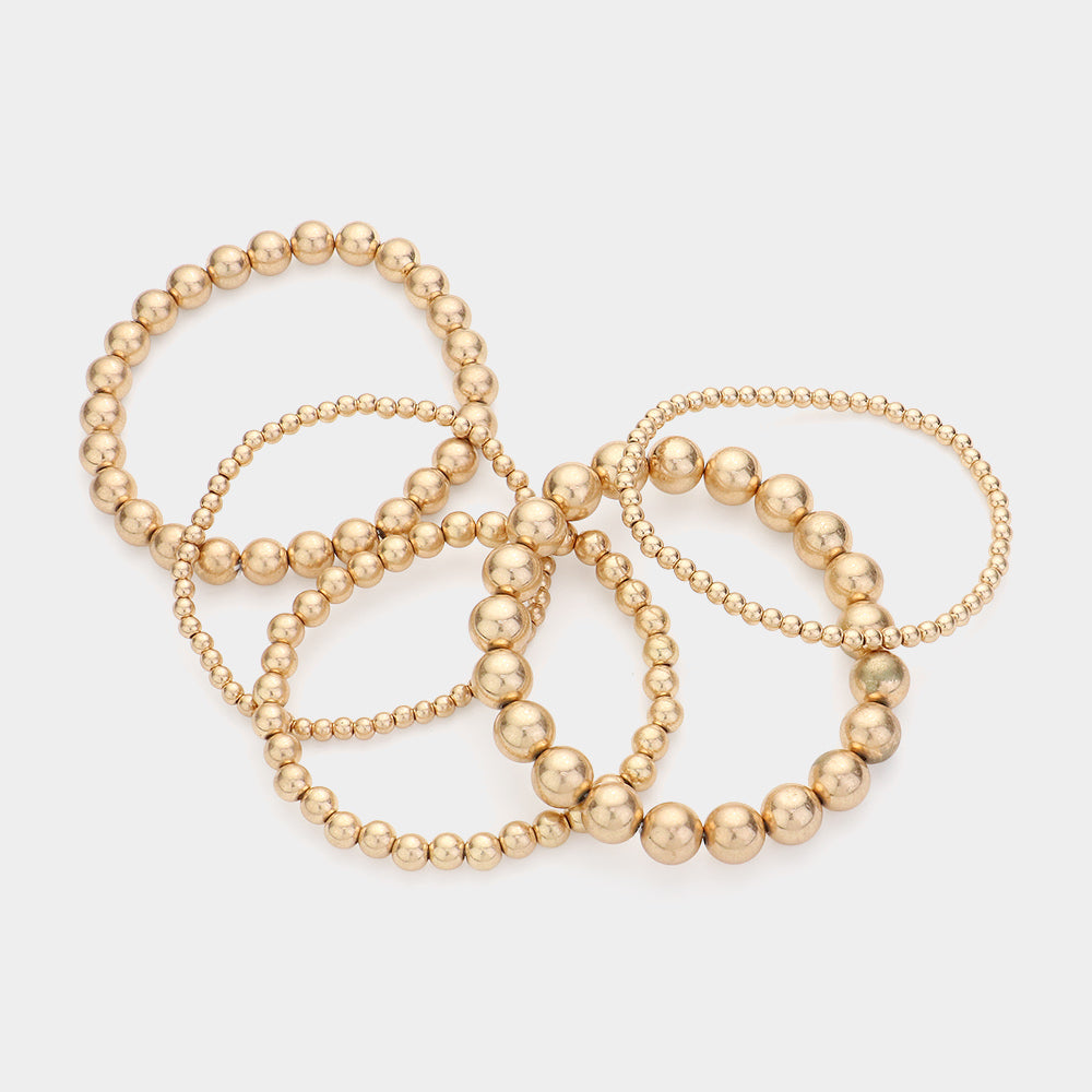 5PCS - Metal Ball Beaded Stretch Bracelets