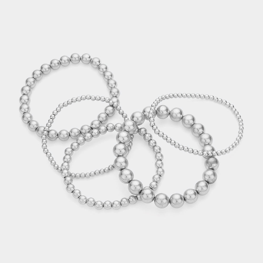 5PCS - Metal Ball Beaded Stretch Bracelets