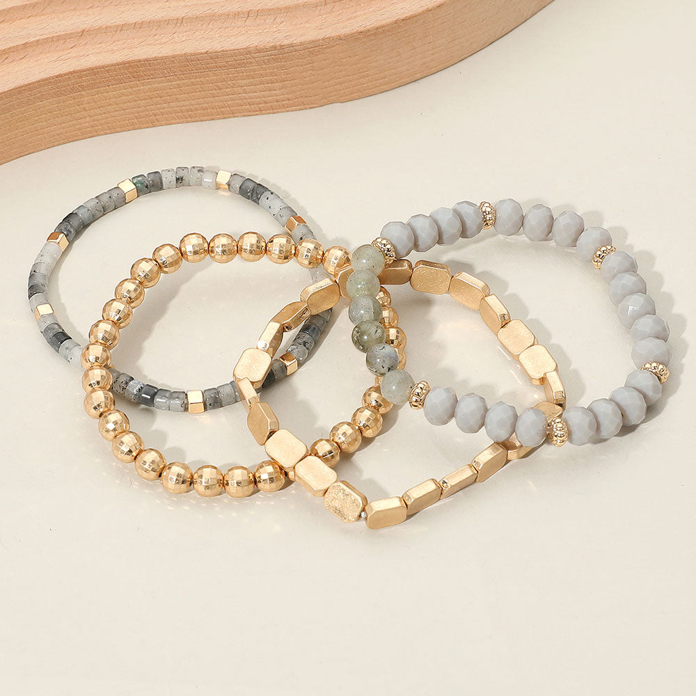 4PCS - Metal Faceted Beaded Stretch Multi Layered Bracelets
