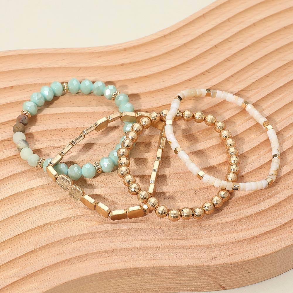 4PCS - Metal Faceted Beaded Stretch Multi Layered Bracelets