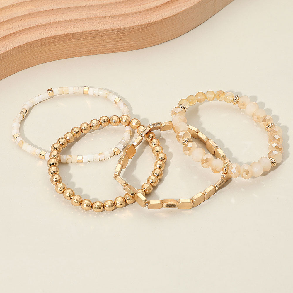 4PCS - Metal Faceted Beaded Stretch Multi Layered Bracelets