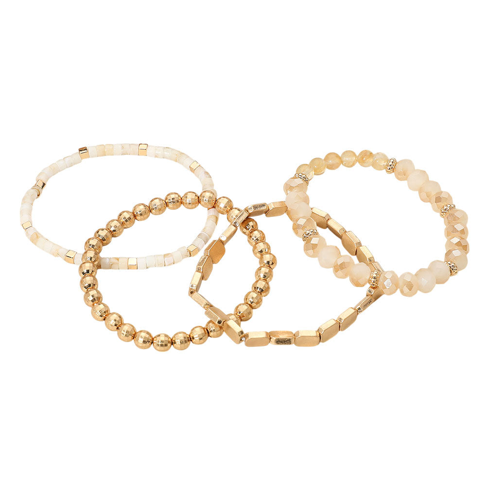 4PCS - Metal Faceted Beaded Stretch Multi Layered Bracelets